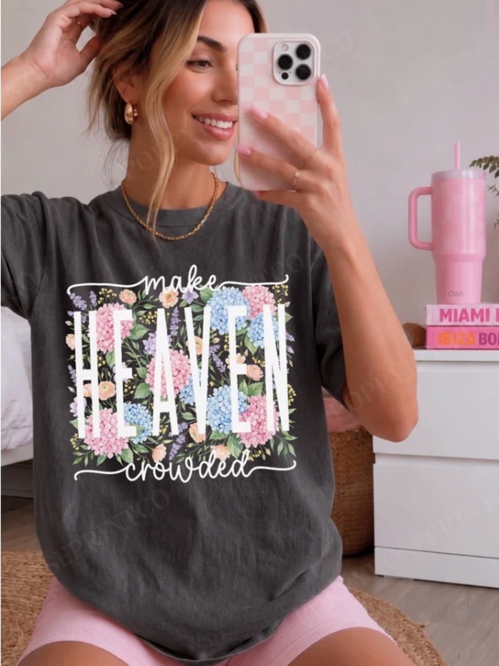 Comfort Colors Charcoal 'Make Heaven Crowded' Floral Graphic Tee